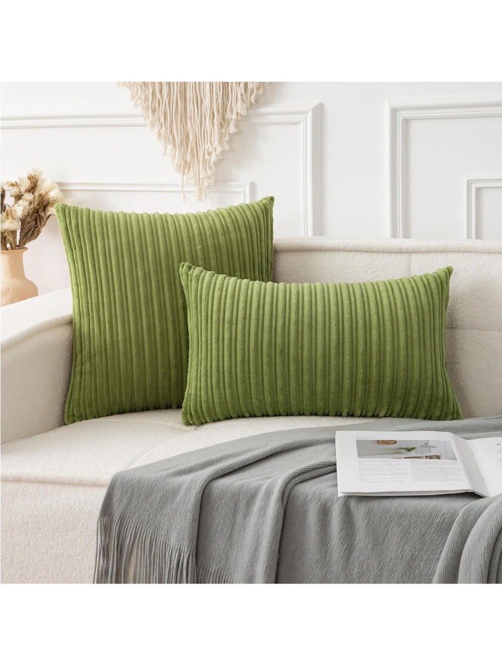 Pack of 2, Velvet Pillow Covers Striped, Soft Textured Throw Cushion Set 20x12 - Picture 2 of 6